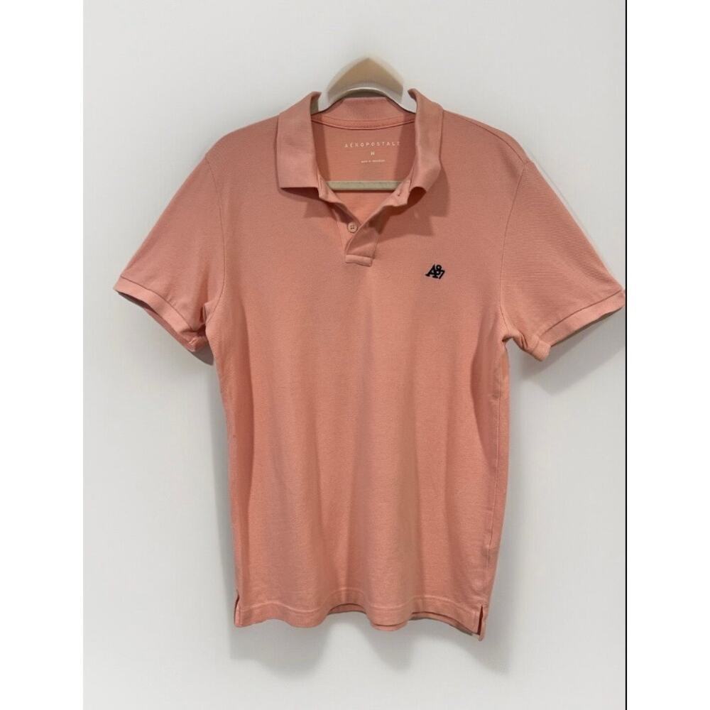 Aeropostal Mens Preppy Pink Short Sleeve Cotton Polo Shirt  M